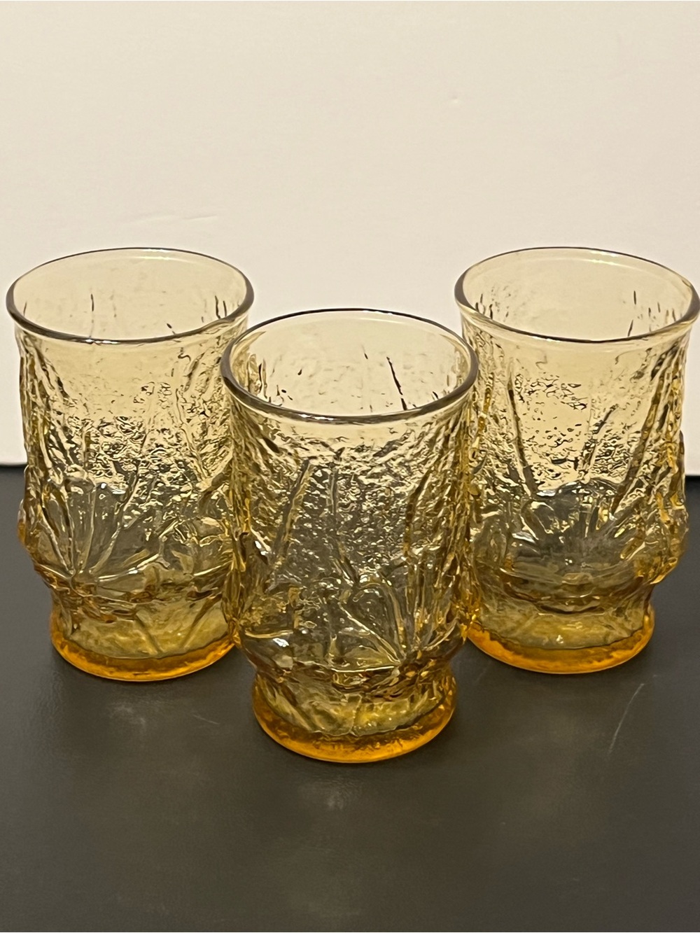 Vintage Anchor Hocking Rain Flower Juice Glasses Textured Glass - Set of 3